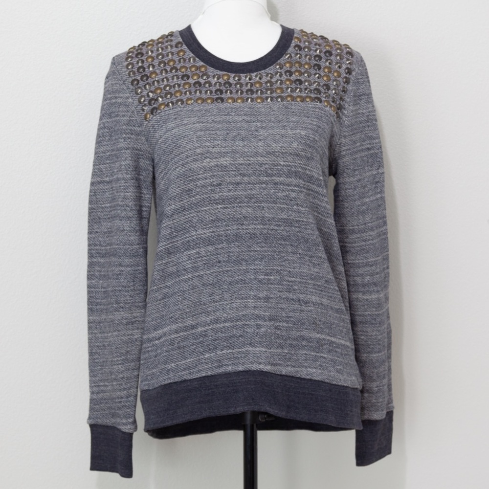 J. Crew Women's Heather Gray Blue Studded Top Pullover Crew Sweater Size Small